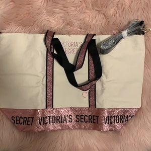 Victoria secret pink glitter canvas tote